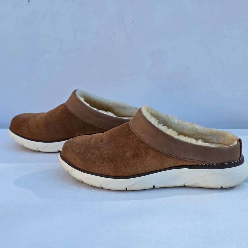 L.L.Bean KennebecBrown Suede Real Lamb Fur Shearling Clogs Shoes Women's 6M - Picture 2 of 14